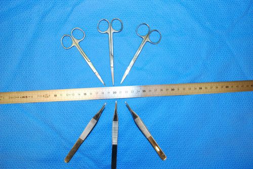 6 Pc SS Scissors &amp; Tweezers Lot ( 3 each ) - Mosquito Minor Surgery