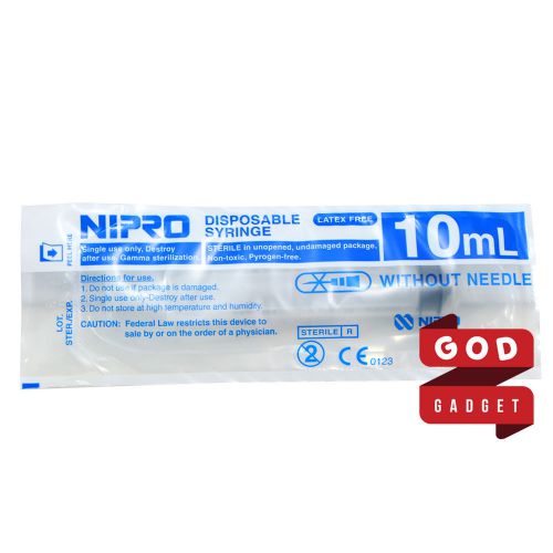 1 x 10ml cc Nipro Syringe Luer Lock Tip Hypodermic Sterile Latex Free no needle