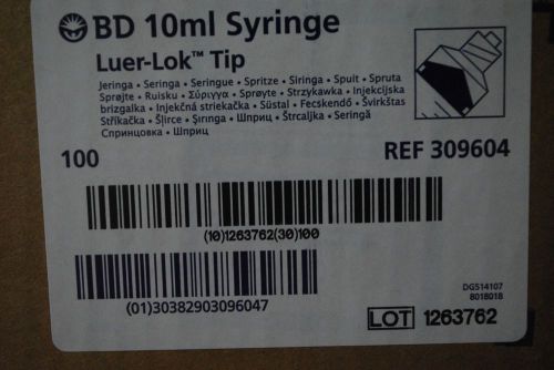 BD 10ml 10cc SYRINGES - CASE OF 100 (309604) Luer Lok Latex Free
