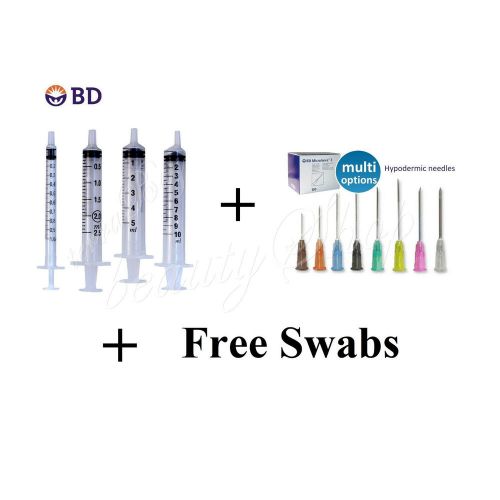 BD Plastipak Syringes 1ml 2ml 5ml 10ml + Needle 18G to 30G + Alcohol Swabs x 10