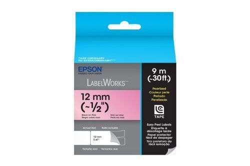 Epson pearlized lc tape cartridge black on pink - 0.50&#034; width x 30 ft (lc4rbl9) for sale