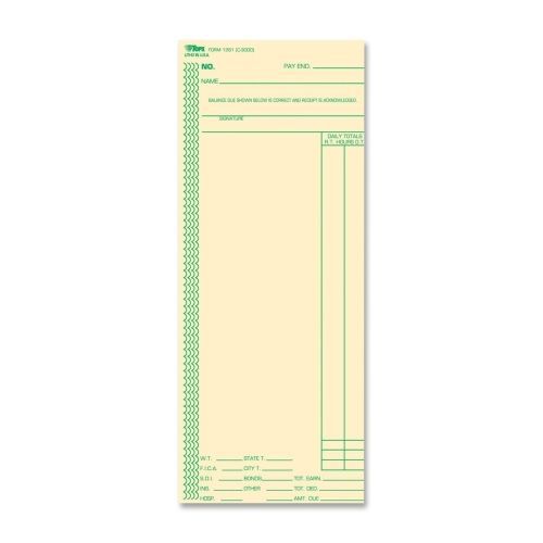 TOPS Full Day Time Card - 8.25&#034; x 3.37&#034; Sheet Size - Manila - 100 / Pack