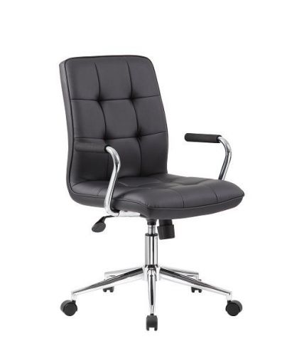 B331 BOSS BLACK MODERN OFFICE/COMPUTER TASK CHAIR WITH CHROME ARMS