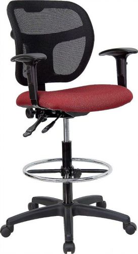 Mid-back mesh drafting stool with burgundy fabric seat and arms for sale