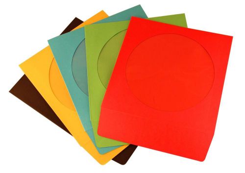 NEW 1,000 Assorted Color Paper CD Sleeves with Window &amp; Flap