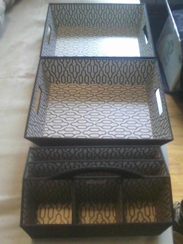 Hom desktop organizer set of 2 black tapered trays and 1 supply carry caddy for sale