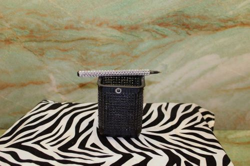 Square Bling Faux Rhinestone Black Pencil Cup/Make-up Holder &amp; Bling Pen