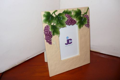 JCF Ivory Ceramic Embossed Grape 4 x 6 Picture Frame