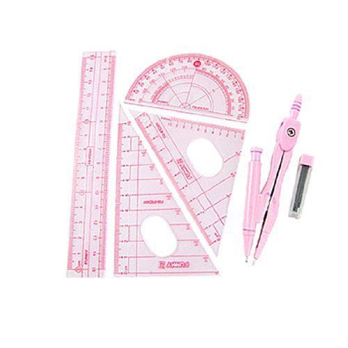 Pink Compass Set Square Centimeter Ruler Protractor New New