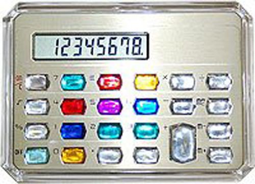 Horizontal multicolor jeweled office desk calculator w/ acrylic jewel buttons for sale
