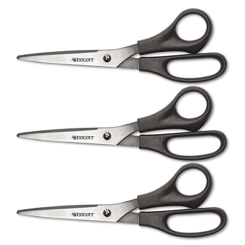 3 pack westcott scissors office school black 8&#034;inch stainless steel pointed tip for sale