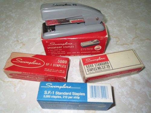 Vintage Swingline No. 99 Gray Stapler and 3 boxes staples SF-1, SF-35 Works