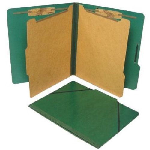 10- Classification Folders w/Fastener, Letter, 6-Section, Forest Green.