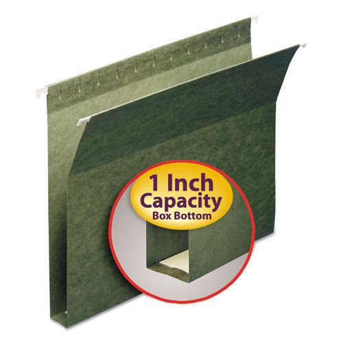 1&#034; capacity box bottom hanging file folders, letter, green, 25/box for sale