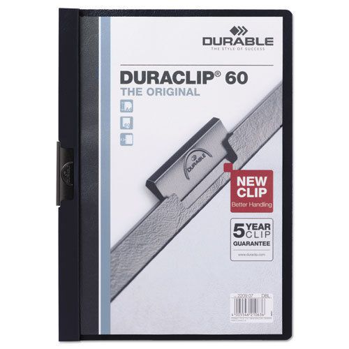 Vinyl duraclip report cover w/clip, letter, holds 60 pages, clear/navy for sale