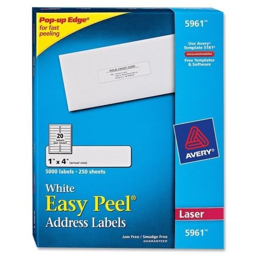 Avery Easy Peel Mailing Label - 1&#034; W x 4&#034; L - 5000 / Box - Rectangle - Laser