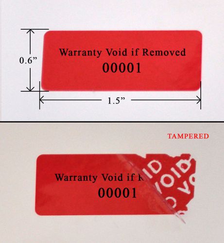 1,000 security label seal sticker red tamper evident void ps3 1.5&#034;x 0.6&#034; printed for sale
