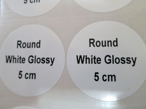 48 White Glossy Round Personalized Waterproof Name Stickers Labels 5cm Tags