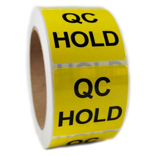 Glossy Yellow &#034;QC Hold&#034; Sticker Label - 2&#034; by 2&#034; - 500 ct