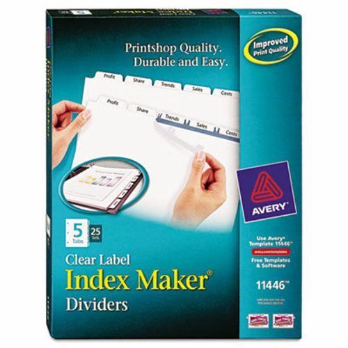 Avery Index Maker Clear Label Dividers, 5-Tab, Letter, White, 25 Sets (AVE11446)