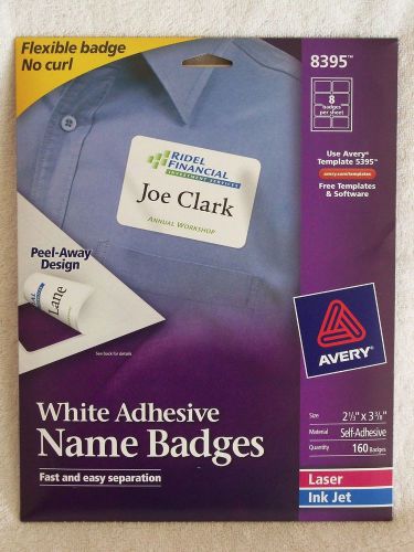 Avery 8395 White Self-Adhesive Name Badges 2-1/3&#034;x3-3/8&#034; 160 Laser/Inkjet Labels