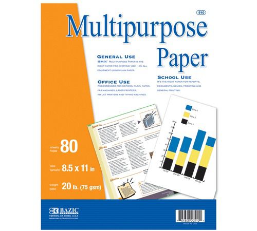 BAZIC 80 Ct. White Multipurpose Paper, Case of 50