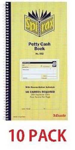 PETTY CASH BOOK SPIRAX 552 CARBON LESS DUPLICATE **10 PACK**