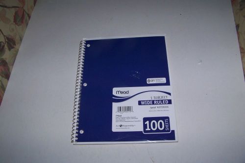 Mead  Spiral Notebook, 1-Subject Wide Rule 100 Sheets 10.5x8&#034; with Blue Cover