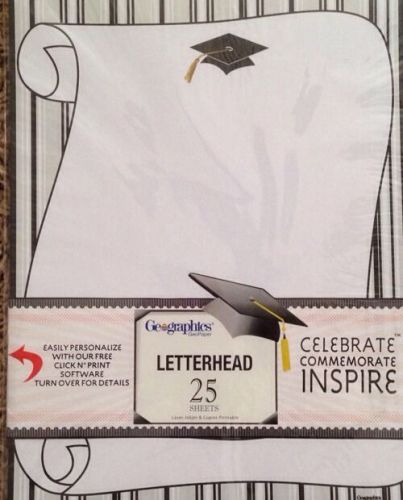 Graduation letterhead 25 sheets ink jet printable cap diploma slight bend new for sale