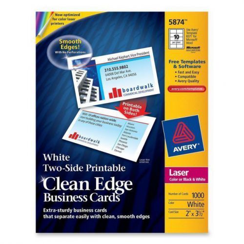 New !  Avery Clean Edge Business Cards - AVE5874  1000 / box  2&#034; X 3.5&#034; white
