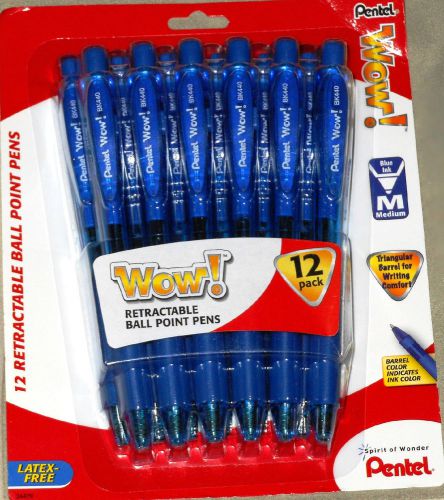 12-Pack Pentel  Wow! Retractable Medium Pens Blue Ink New Free Ship