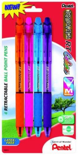 R.S.V.P. RT Colors New Retractable Ball Point Pen Med Line Assorted Ink 4 Pk
