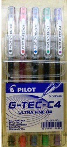 5 ASSORTED COLORED PILOT G-TEC-C4 ULTRA FINE PENS NEW IN PACKAGE