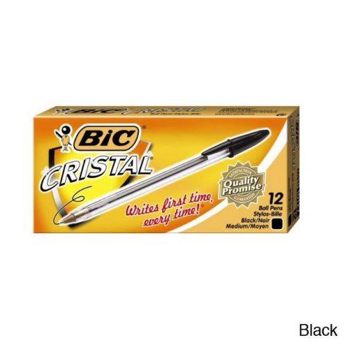 Bic Cristal Ballpoint Pens, Medium Point 1.0 mm, Blue Ink, Dozen