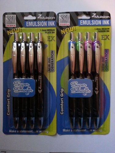8 Zebra &#034;Zmulsion&#034; Retractable pens, comfort grip, Asstd colors CLOSE OUT!!