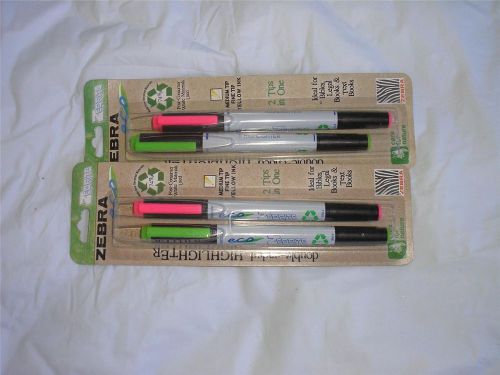 NEW Zebra Eco double ended highlighter two 2 packs Pink and Green 4 pens total