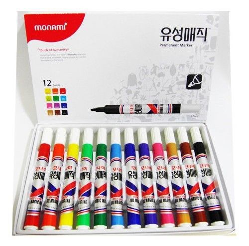 monami Oil-based Permanent Marker Pen 12 Colors Set Waterproof Bullet Tip