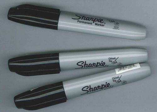 Lot of 3 Black Sharpie Chisel Felt Tip Markers - Permanent Ink