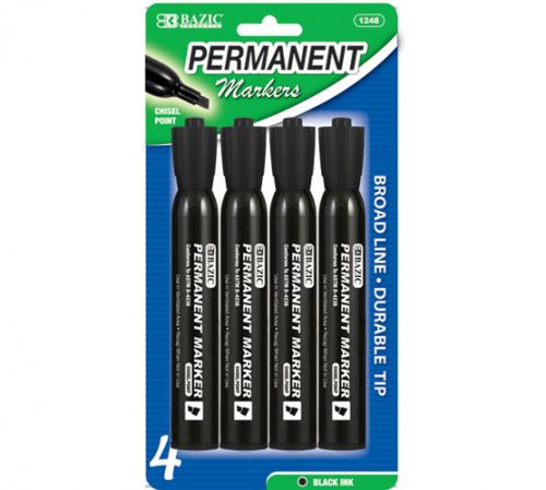BAZIC Black Chisel Tip Desk Style Permanent Markers (4/Pack), Case of 24