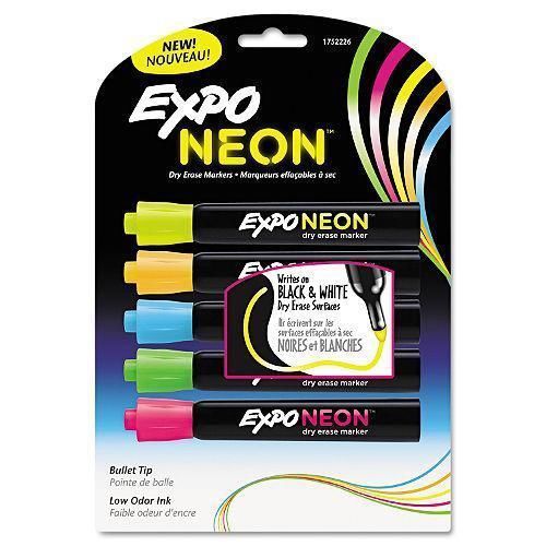 New! expo neon dry erase markers, 5 assorted colors (bullet tip, 5 ct.) for sale
