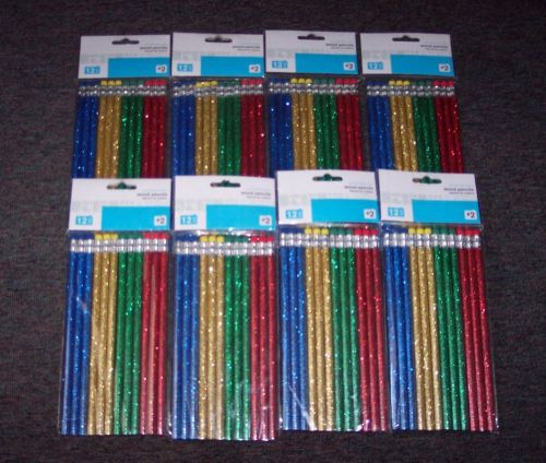 8 NEW 12 CT PKGS ASST GLITTER #2 WOODEN PENCILS - 96 #2 PENCILS FUN GLITTER LOOK