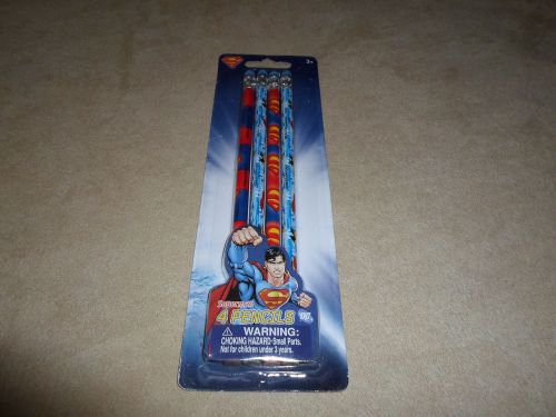 Pack of 4 dc comics superman 100% wood pencils~for ages 3 &amp; up, new in package!! for sale