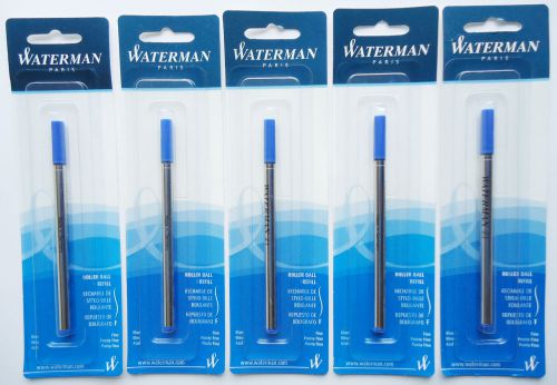 5x Refills for WATERMAN ROLLERBALL PEN  BLUE COLOR INK FINE POINT BRAND NEW