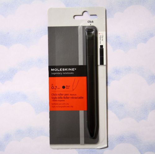 NEW Moleskine Click Roller Pen Black Gel Ink Refillable- Medium, 0.7 mm