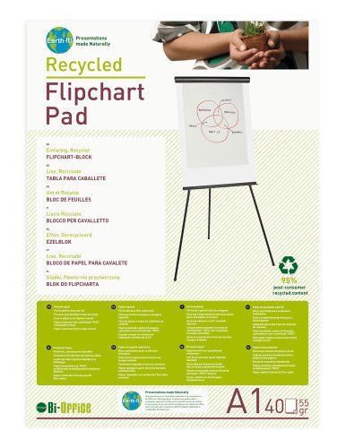 NEW Earth-it Flipchart Pad Recycled Perforated 55gsm 40 Sheets A1 White Ref FL01