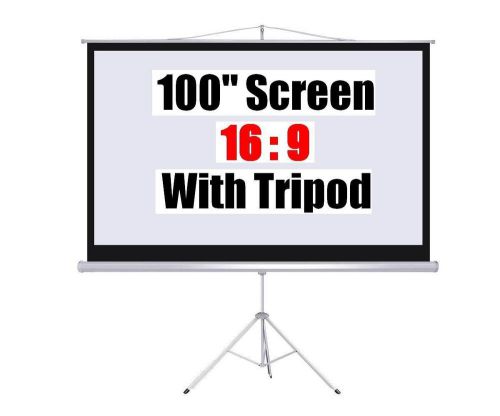 New portable 100&#034; projector 16:9 projection screen tripod pull-up matte white for sale