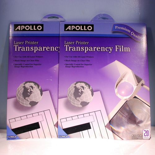 Apollo Laser Printer Transparency Film - Two (2) Packs of 20 - 40 Sheets Total
