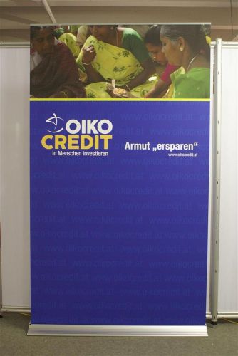 MEGA Rollup Display 150x250cm  silbernes Gehause inkl. PrintGreen! Grafik