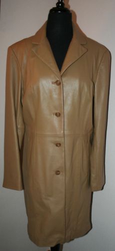 Vintage Worthington women&#039;s Lambskin Leather Trench coat Med LINED Caramel brown