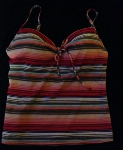 Victoria&#039;s Secret TANKINI TOP 34DD Coral /RED Striped~very sexy swimsuit! Large
